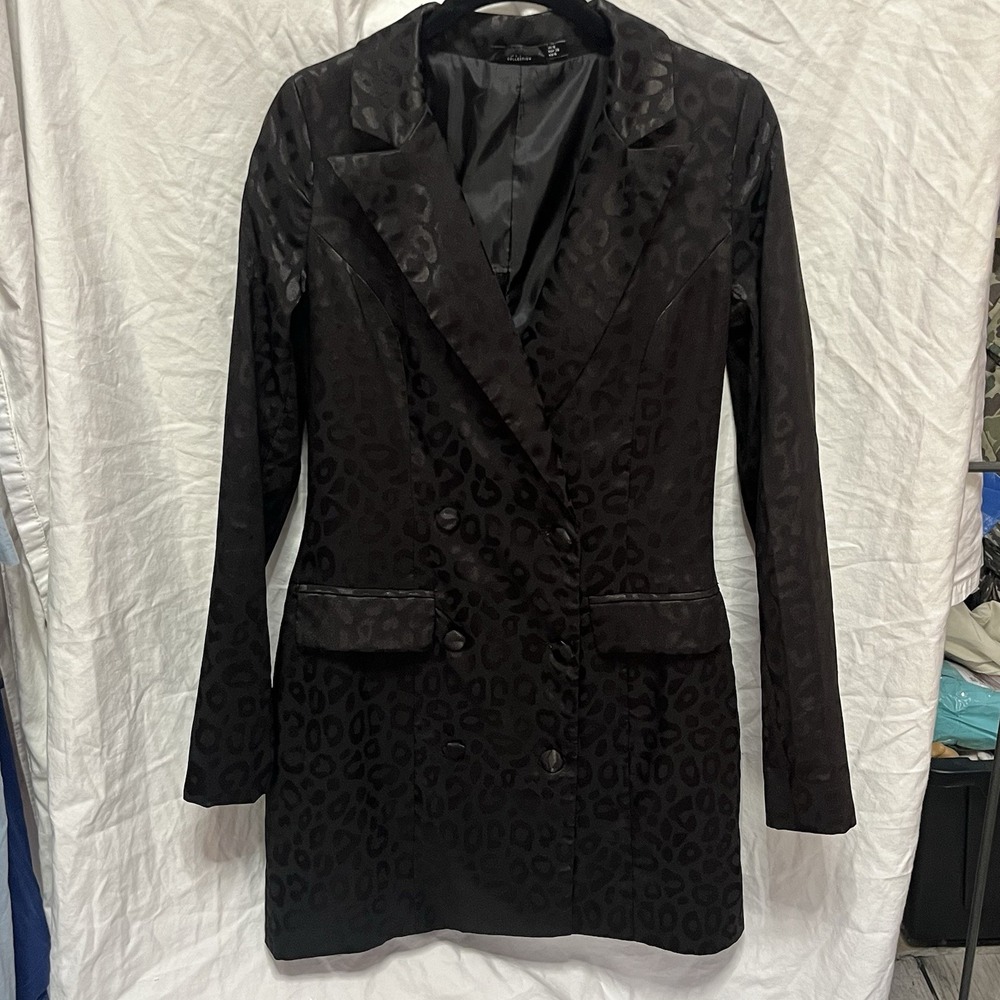 Nasty Gal Womens Leopard Double Breasted‎ Blazer Jacket Black Size 4